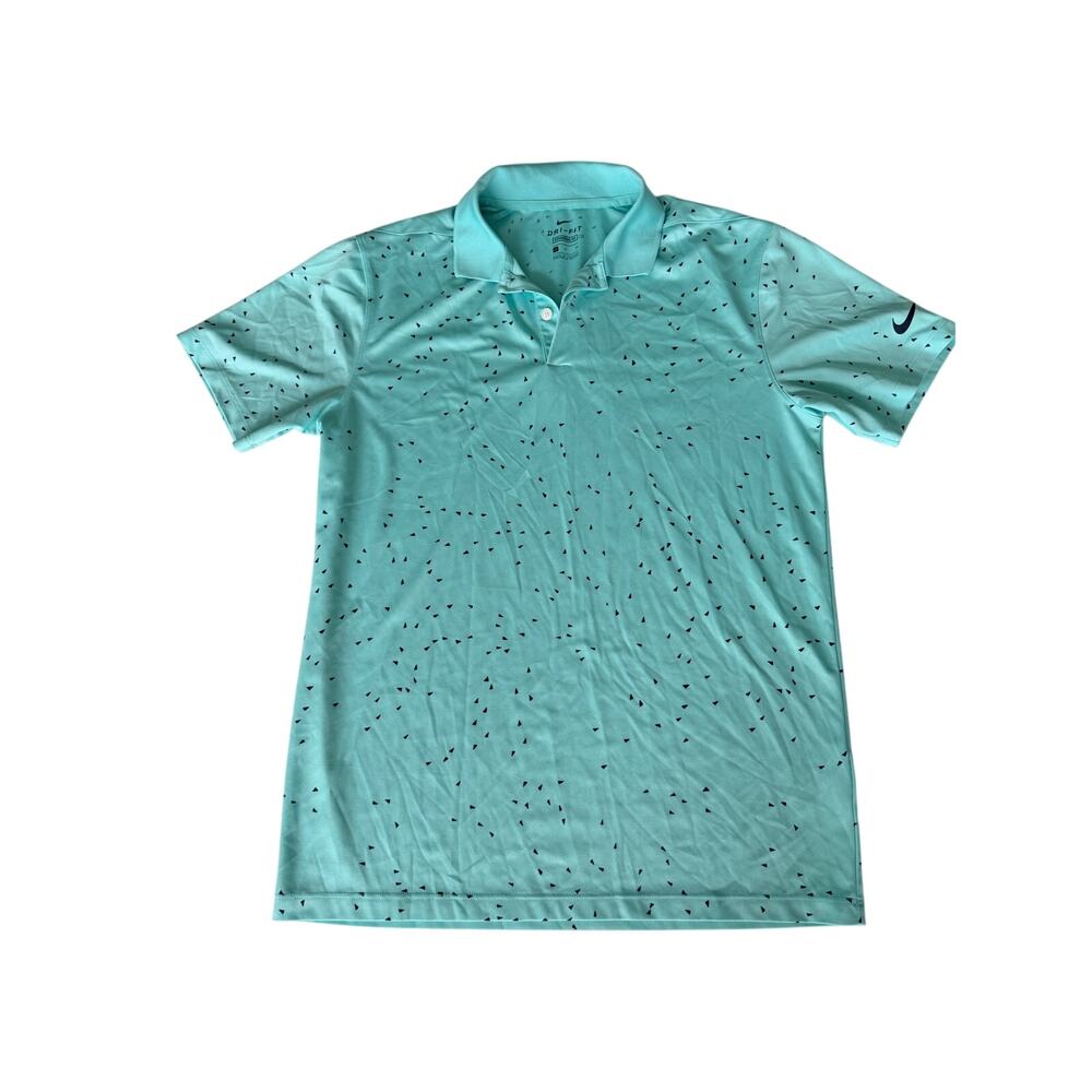 Nike Dri-FIT Standard Fit Polo Shirt Aqua Blue Geometric - Picture 2 of 7